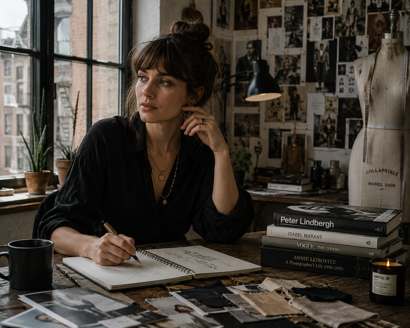 A soho creative female for the Vestium NY journal article ‘Tailored Clothing for Creative Industry Events: The Gallery Opening, the Film Premiere, the Studio Party’.