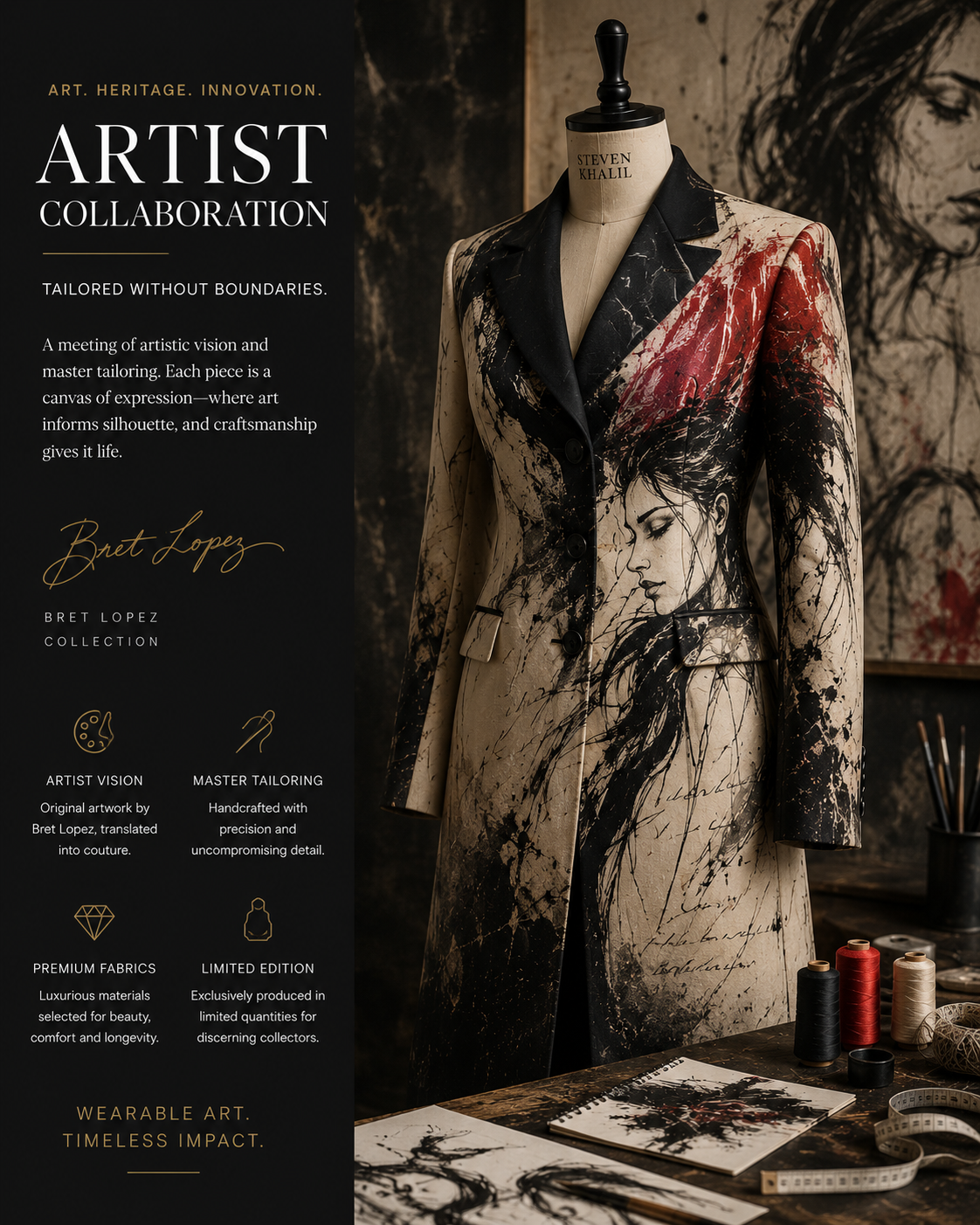 A artist-tailor collaboration for the Vestium NY journal article ‘What Happens When an Artist and a Fashion House Work Together’.