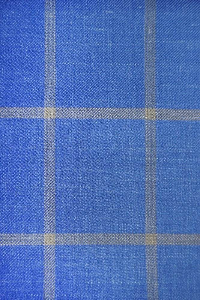
                  
                    Blue with Yellow Windowpane Wool Linen Silk Suit Fabric Swatch
                  
                