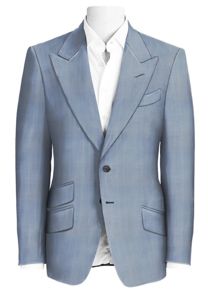 
                  
                    Men's Baby Blue Herringbone Wool Silk Linen Single Breasted Peak Lapel Custom Suit Jacket
                  
                
